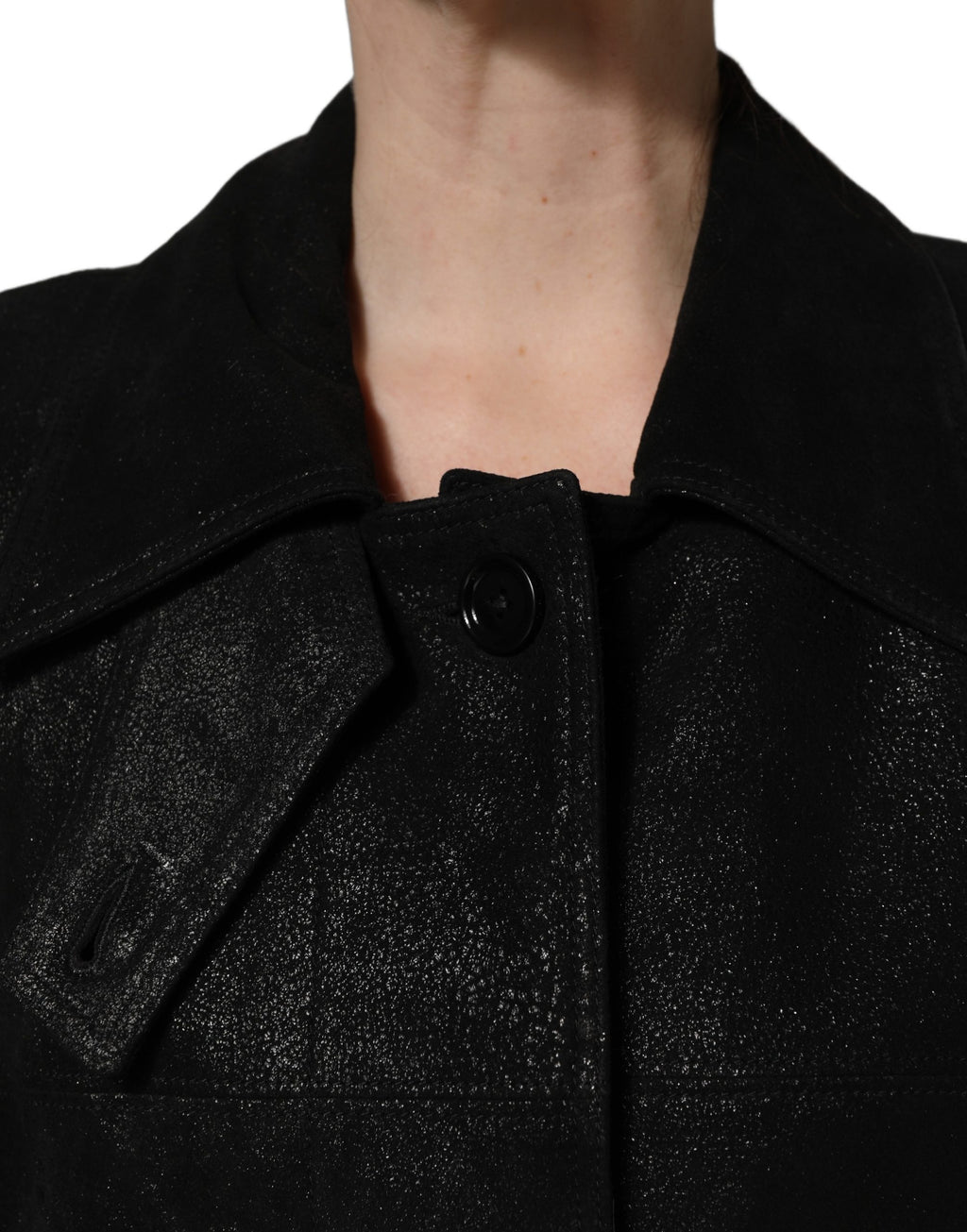 Black Belted Sheepskin Trench Coat Jacket