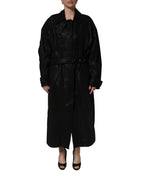 Black Belted Sheepskin Trench Coat Jacket