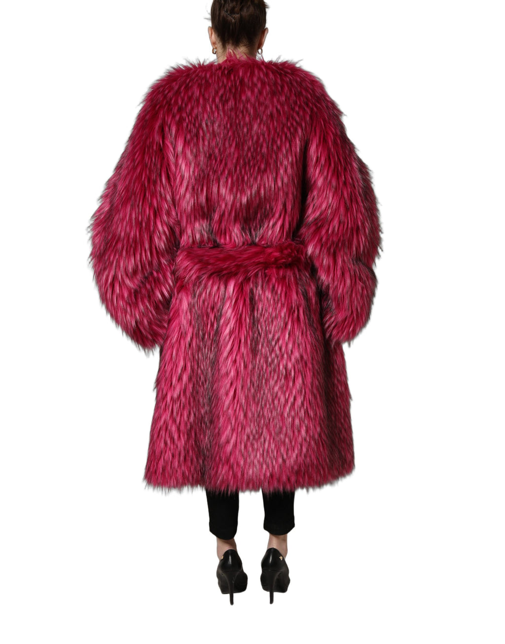 Fuchsia Belted Faux-Fur Trench Coat Jacket