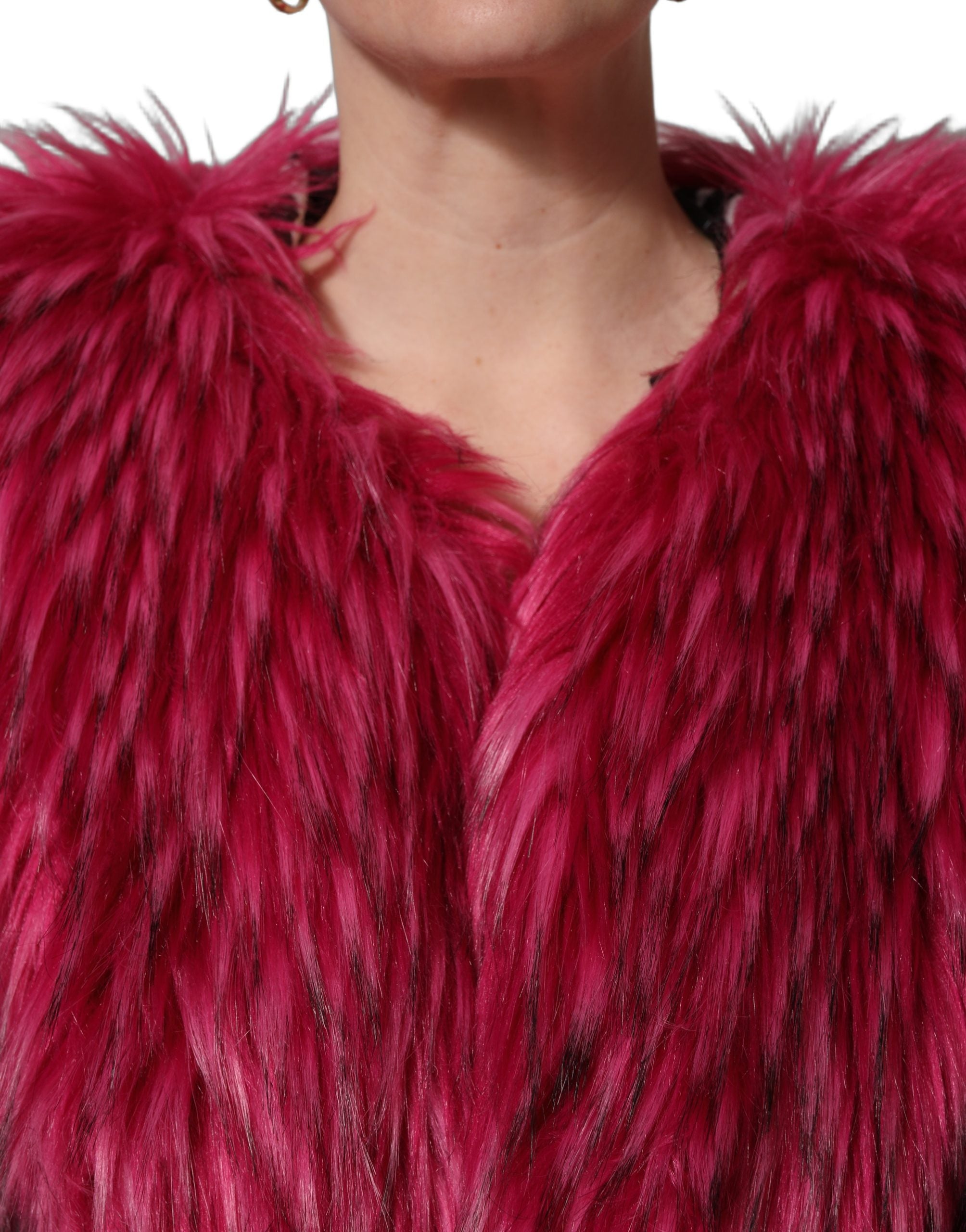Fuchsia Belted Faux-Fur Trench Coat Jacket