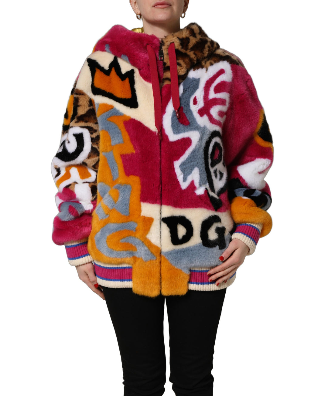 Multicolor Graffiti Print Full Zip Hooded Jacket