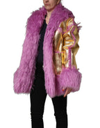 Pink Plush Faux Fur Gold Leather Coat Jacket