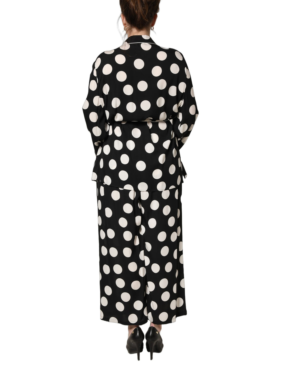 Black White Polka Dot Pajama 2 Piece Set Sleepwear