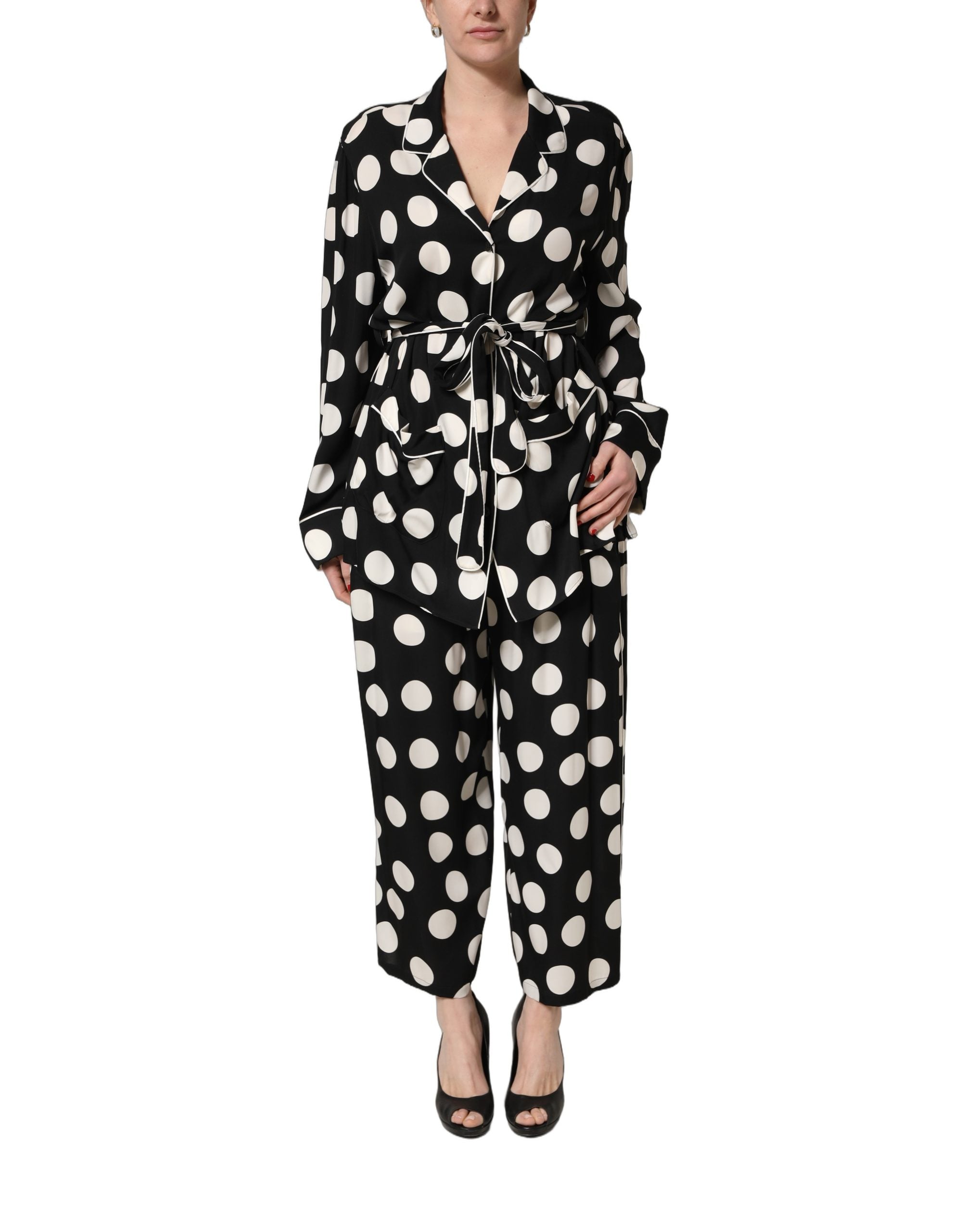 Black White Polka Dot Pajama 2 Piece Set Sleepwear