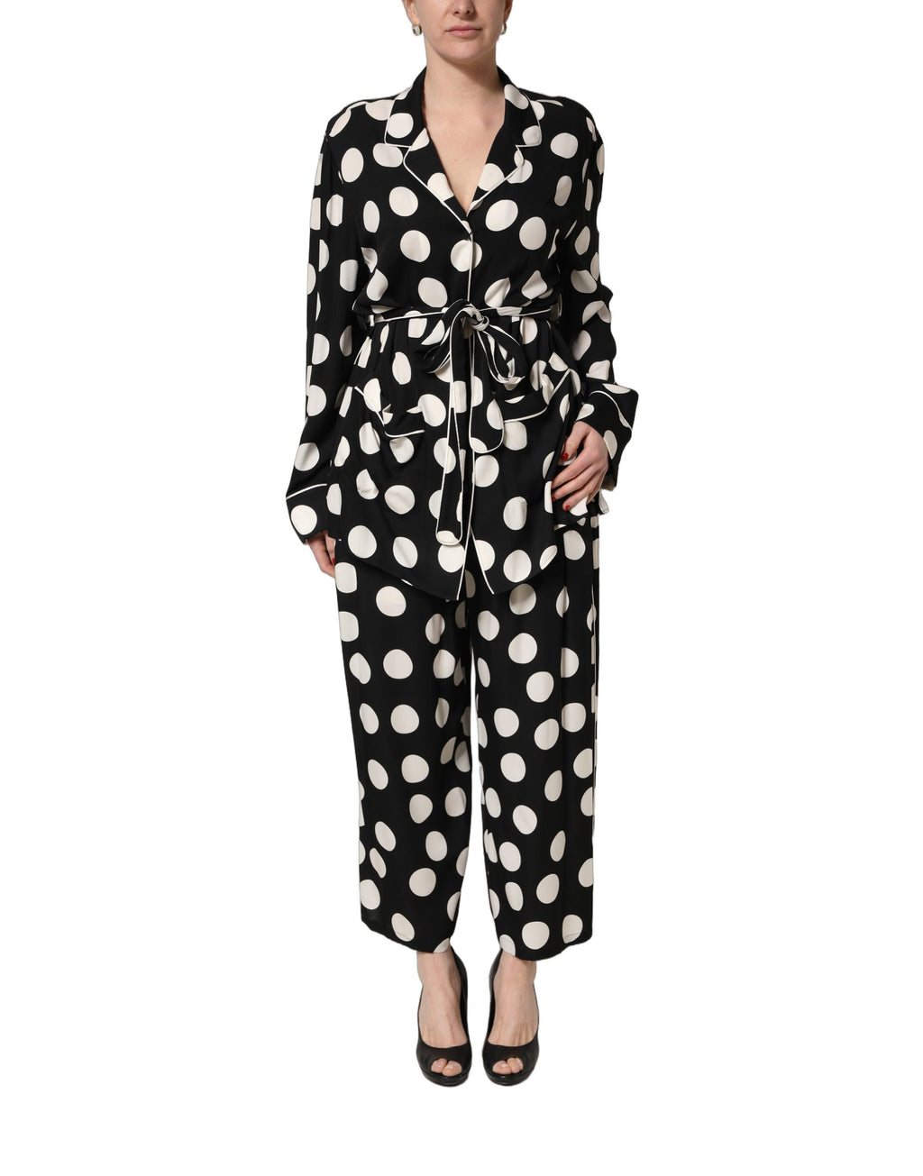 Black White Polka Dot Pajama 2 Piece Set Sleepwear