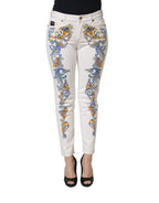 White Floral Print Skinny Denim Jeans