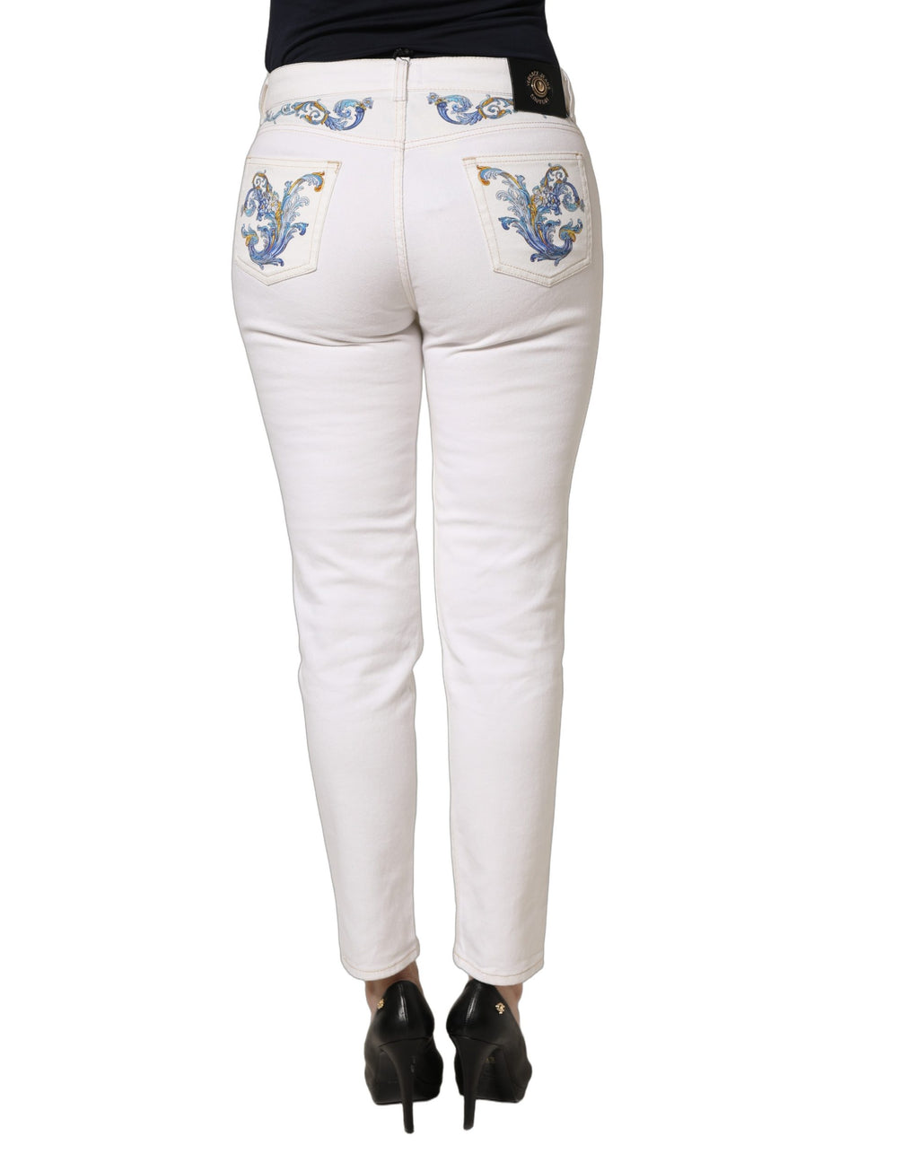 White Floral Print Skinny Denim Jeans