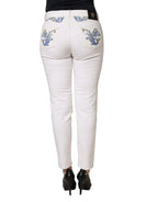 White Floral Print Skinny Denim Jeans