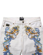 White Floral Print Skinny Denim Jeans