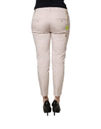 Beige Low Waist Tapered Women Cropped Trousers Pants
