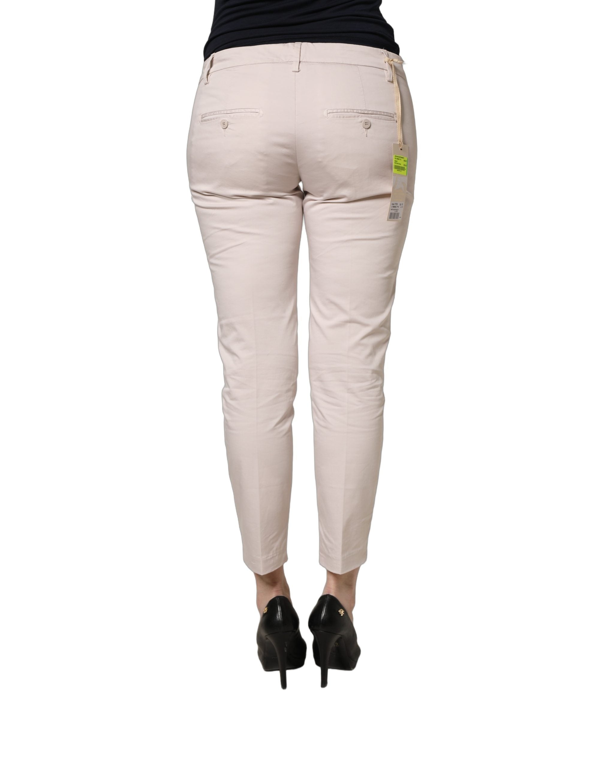 Beige Low Waist Tapered Women Cropped Trousers Pants