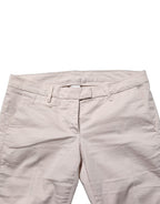 Beige Low Waist Tapered Women Cropped Trousers Pants