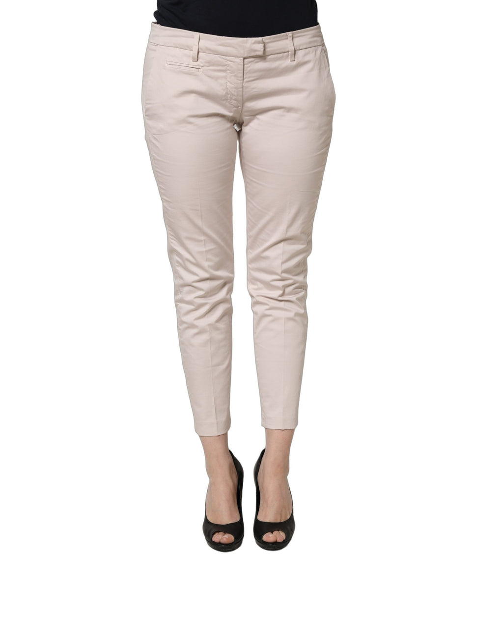Beige Low Waist Tapered Women Cropped Trousers Pants