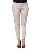Beige Low Waist Tapered Women Cropped Trousers Pants