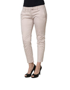 Beige Low Waist Tapered Women Cropped Trousers Pants