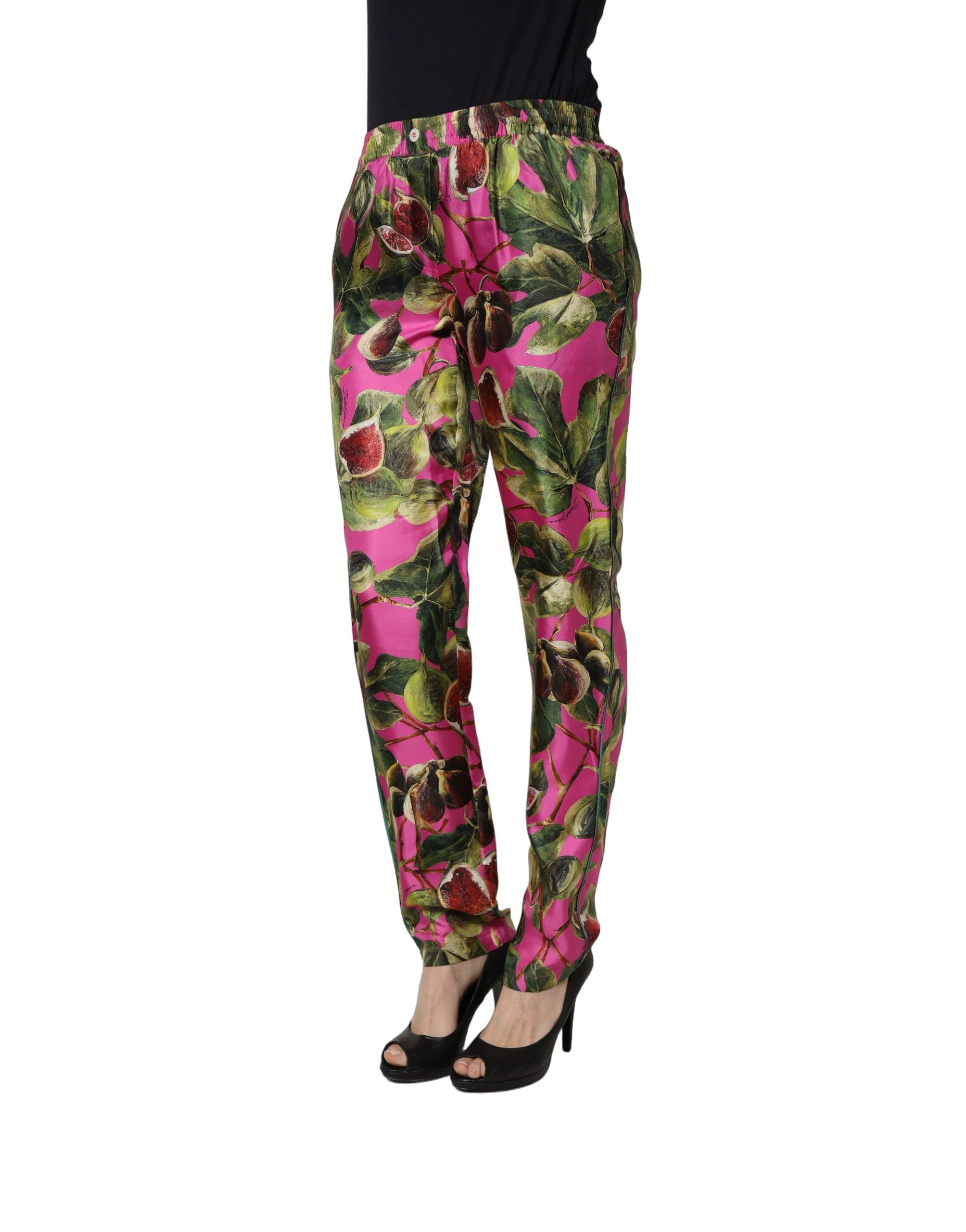 Fuchsia Fig Fruit Leaf Tapered Trouser Pants
