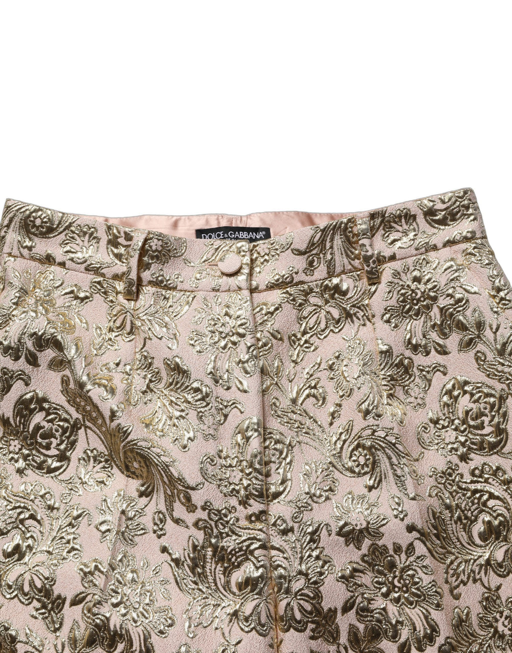 Gold Jacquard Floral Lamé Crop Trouser Pants