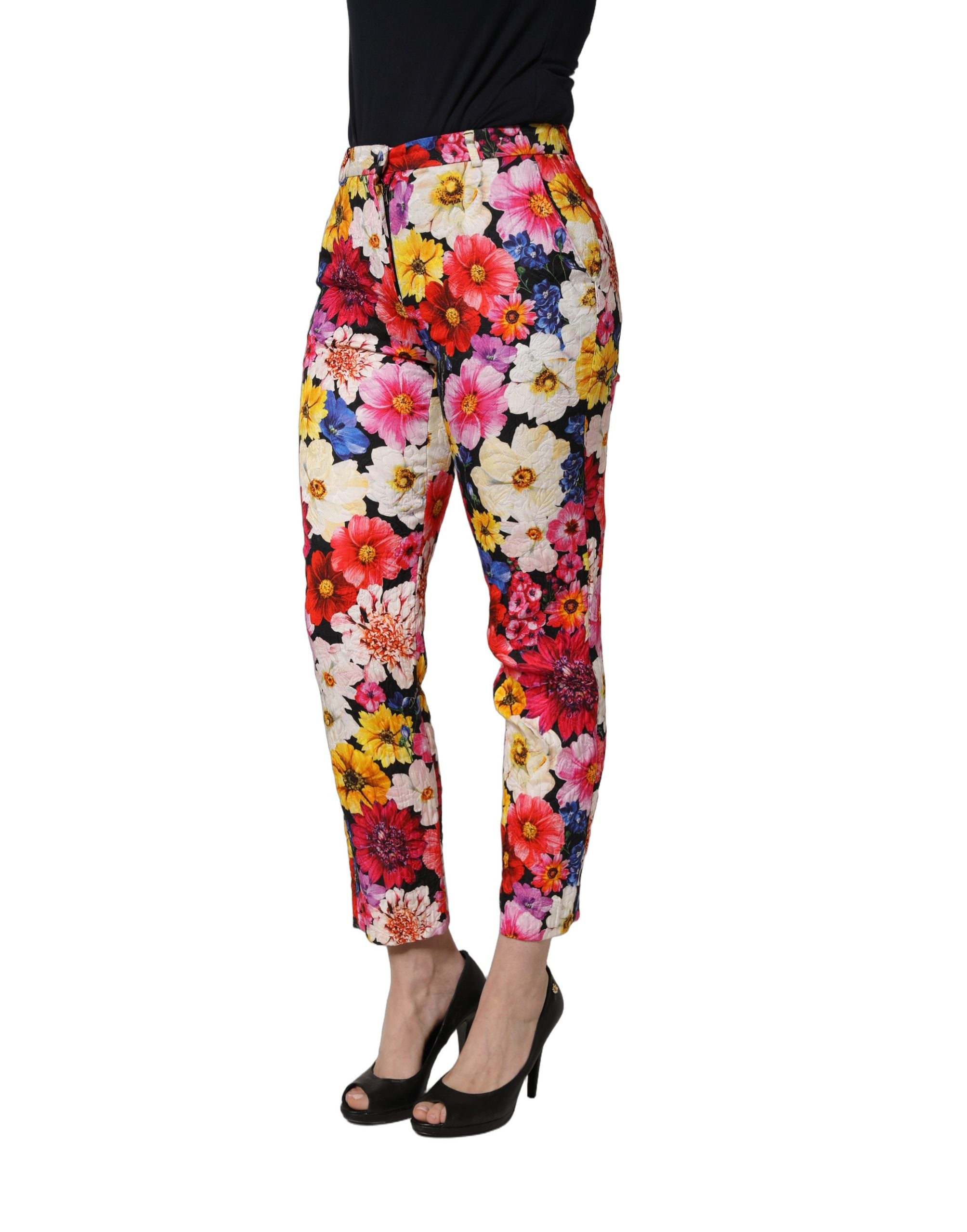 Multicolor Floral Print Tapered Trouser Pants