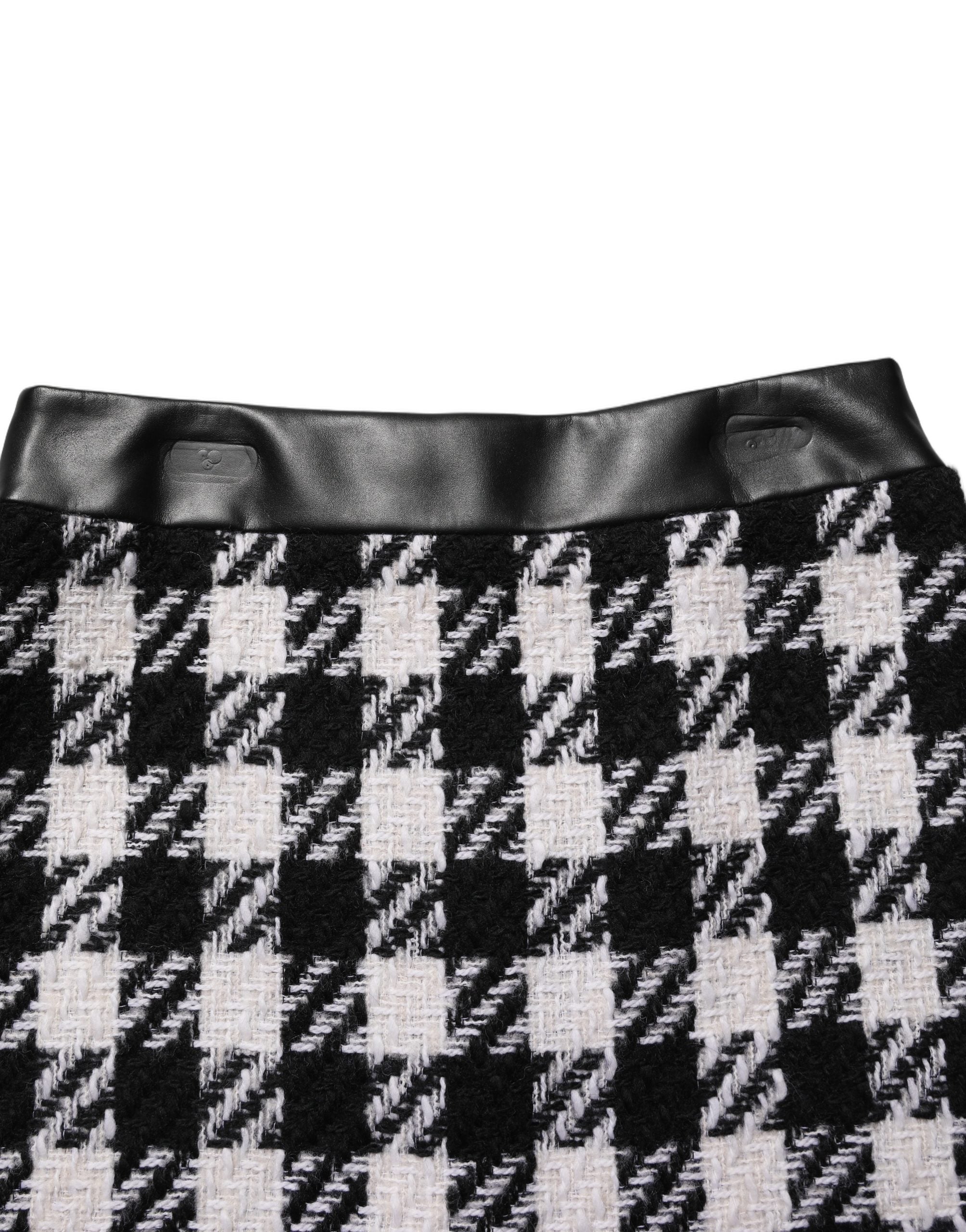 Black White Tweed Houndstooth Mini Skirt