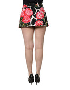 Black Pink Carnation Floral Print Jacquard Mini Skirt