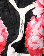 Black Pink Carnation Floral Print Jacquard Mini Skirt
