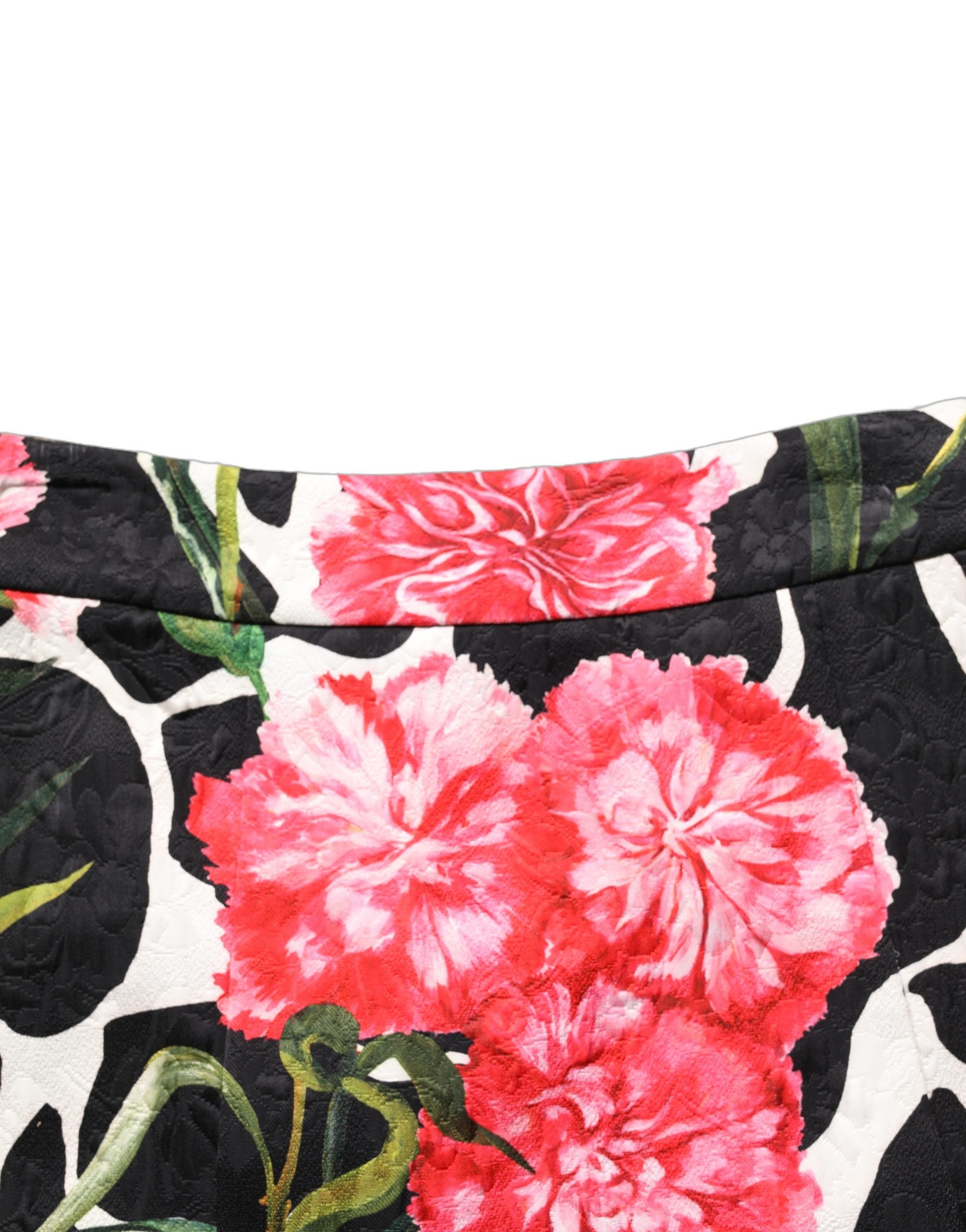 Black Pink Carnation Floral Print Jacquard Mini Skirt