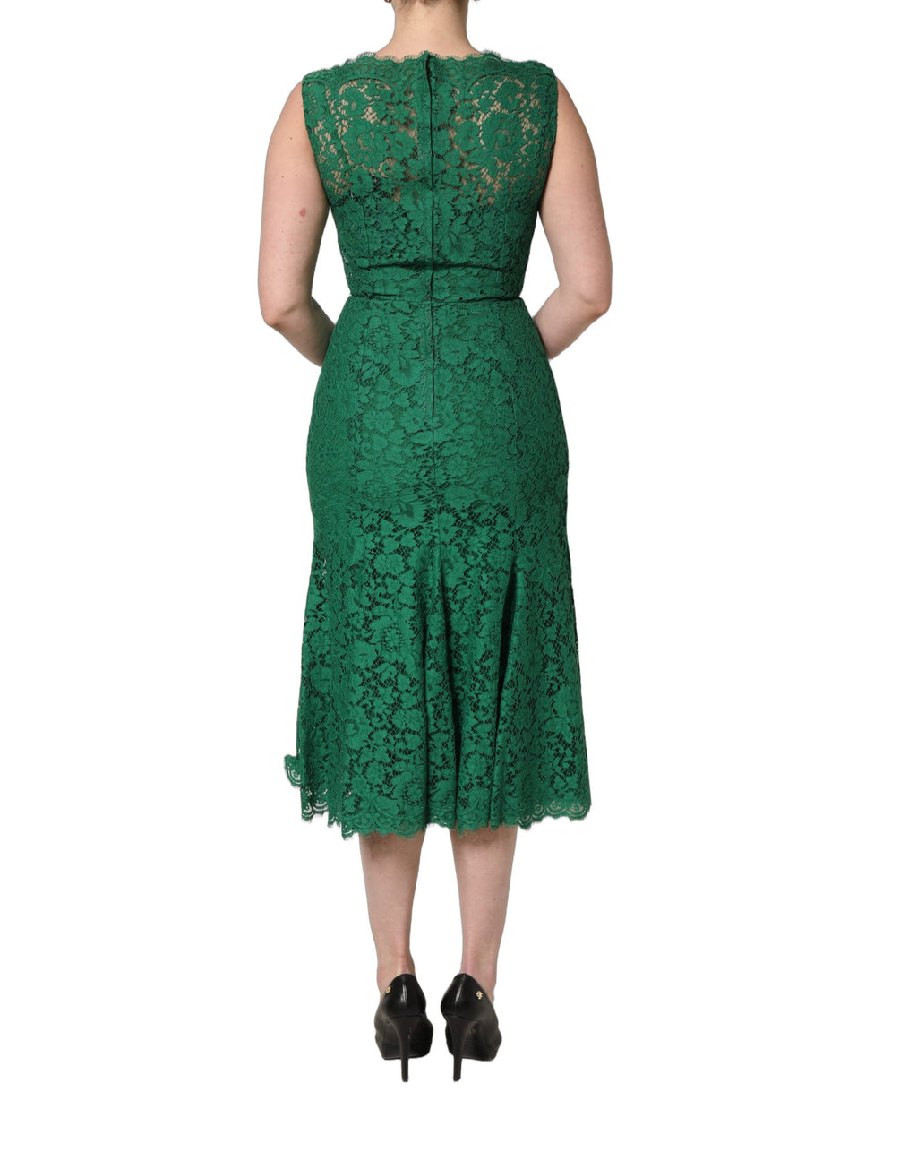 Green Floral Lace Cotton Sleeveless Midi Dress