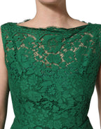 Green Floral Lace Cotton Sleeveless Midi Dress