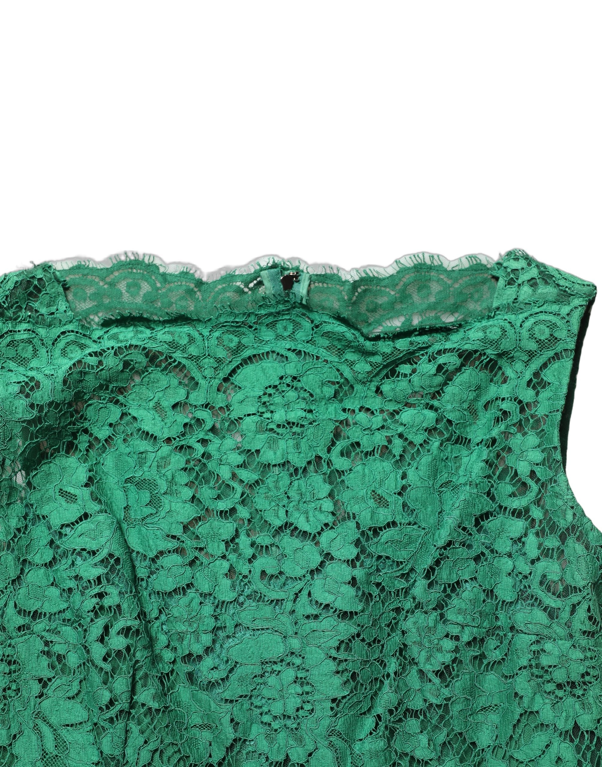 Green Floral Lace Cotton Sleeveless Midi Dress