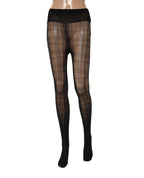 Black Nylon Tartan Pattern Tights Stockings Socks