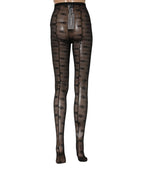 Black Nylon Logo Pattern Tights Stockings Socks