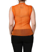 Orange See Through Crew Neck Blouse Tank Top