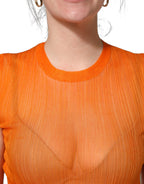 Orange See Through Crew Neck Blouse Tank Top