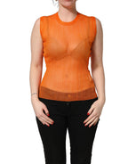 Orange See Through Crew Neck Blouse Tank Top