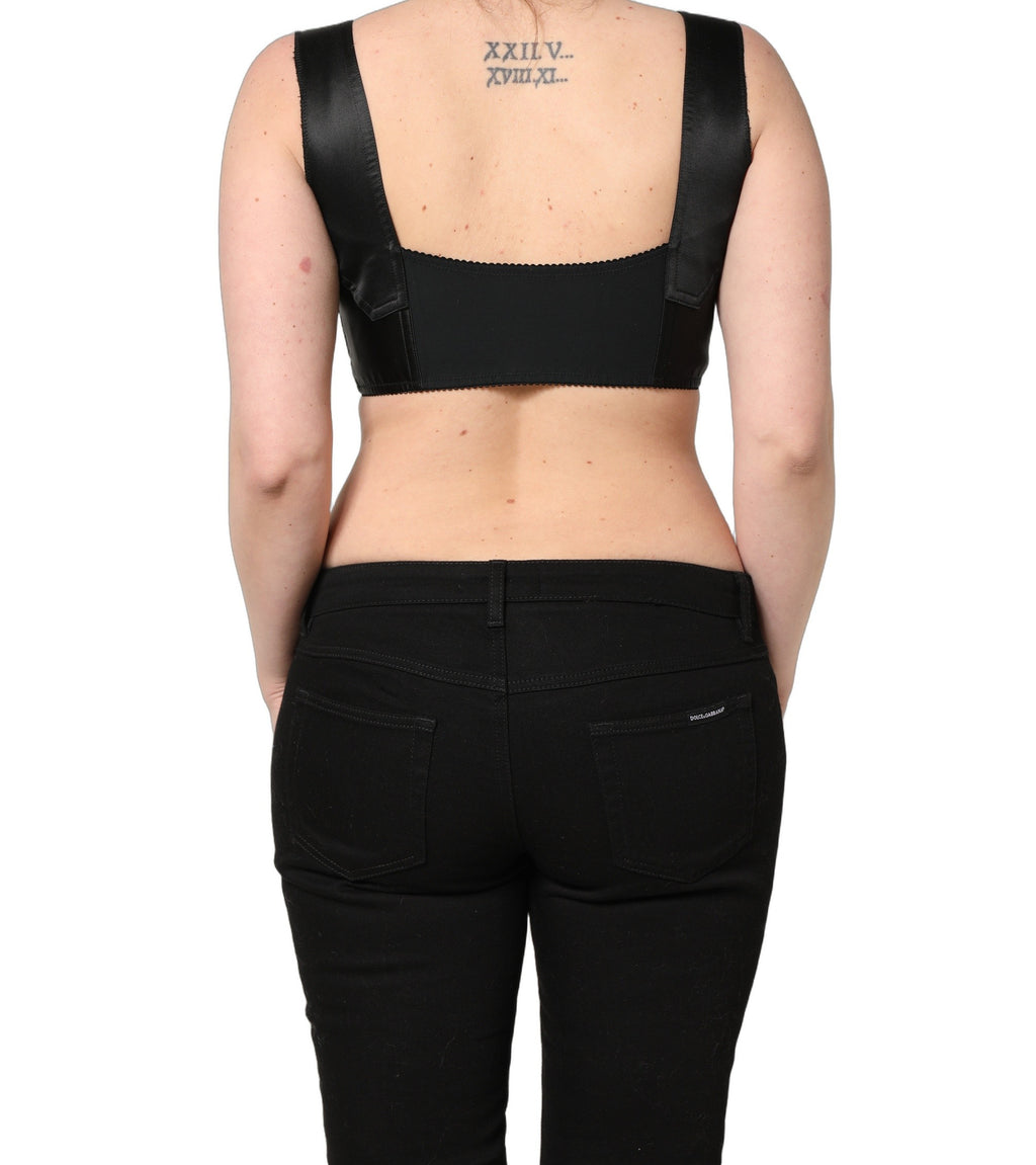 Black Satin Nylon Corset Sleeveless Cropped Top