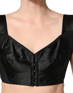 Black Satin Nylon Corset Sleeveless Cropped Top