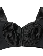 Black Satin Nylon Corset Sleeveless Cropped Top