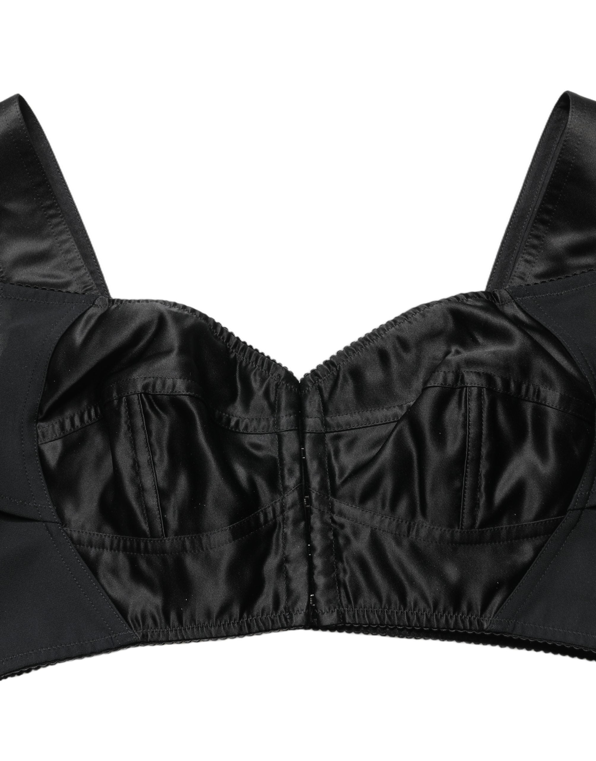 Black Satin Nylon Corset Sleeveless Cropped Top