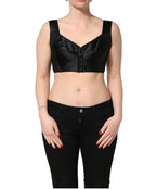 Black Satin Nylon Corset Sleeveless Cropped Top