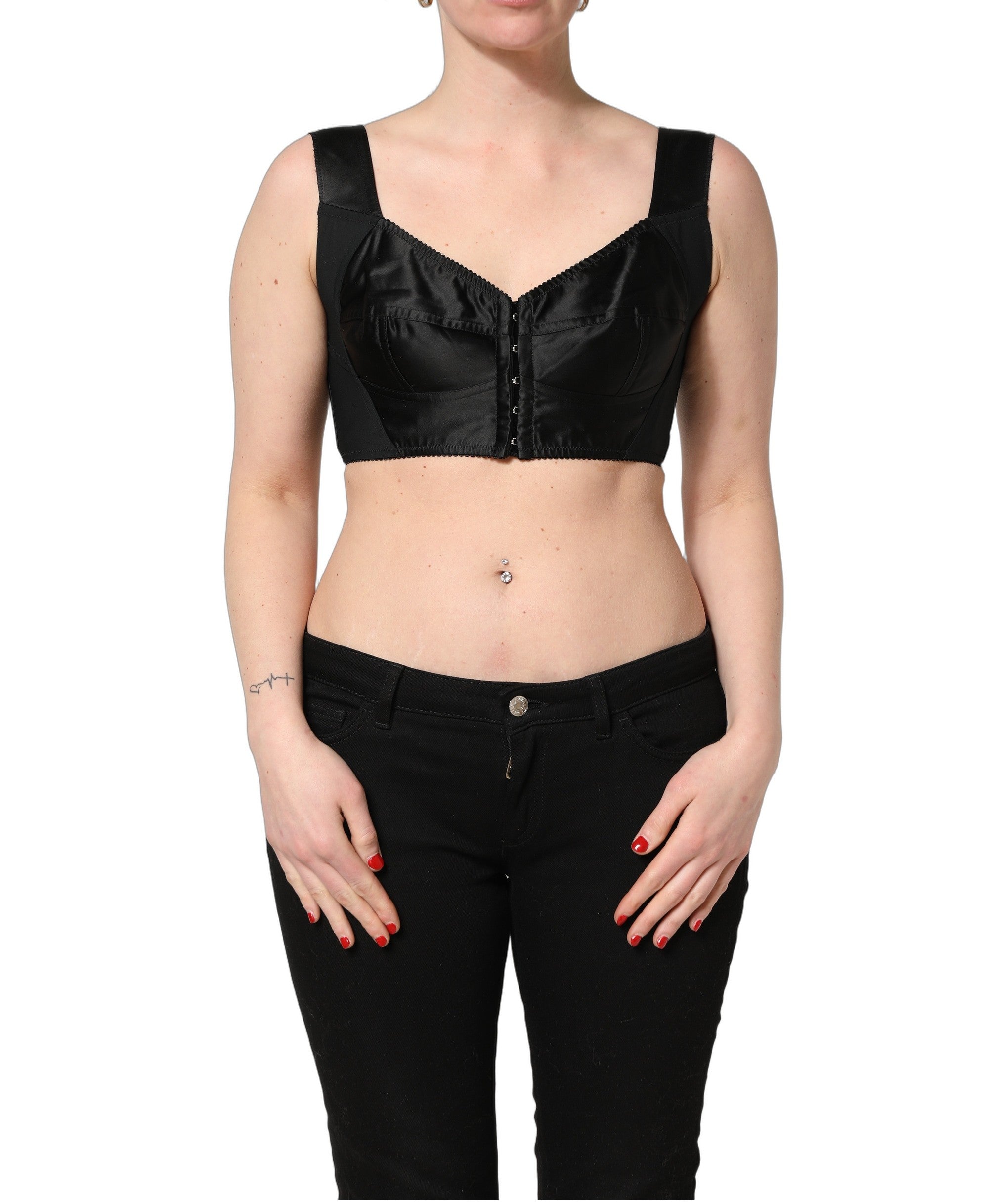 Black Satin Nylon Corset Sleeveless Cropped Top