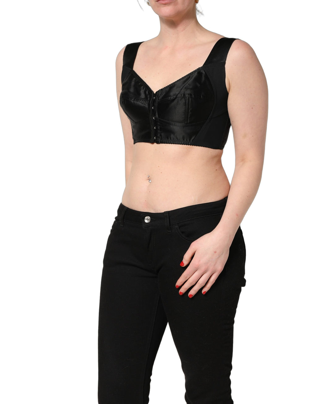Black Satin Nylon Corset Sleeveless Cropped Top