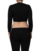 Black Graphic Print Long-Sleeved Top