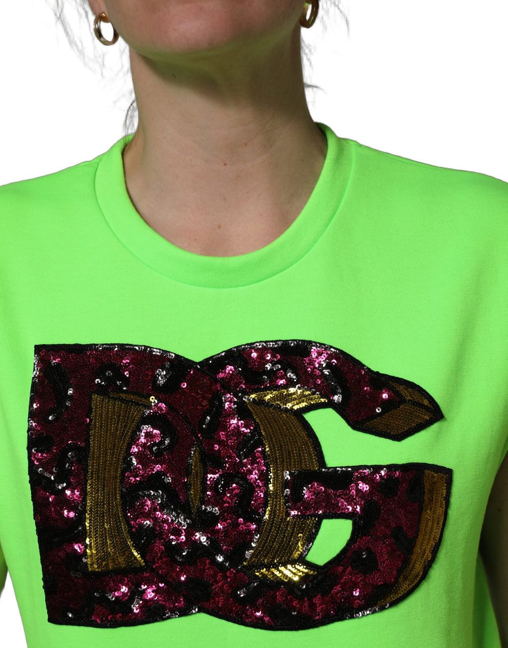 Neon Green DG Sequined Sleeveless Jersey Top