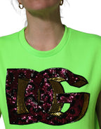 Neon Green DG Sequined Sleeveless Jersey Top