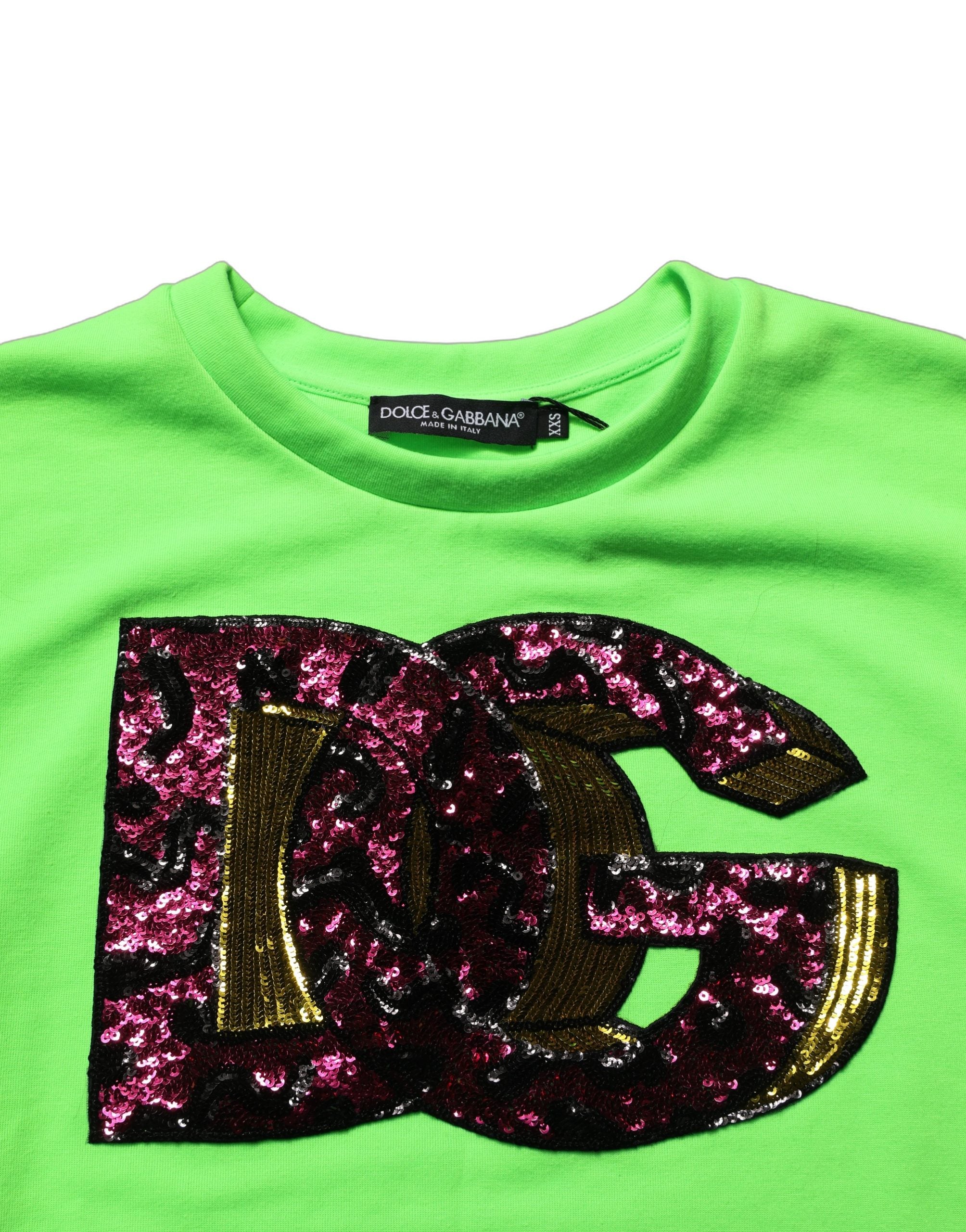 Neon Green DG Sequined Sleeveless Jersey Top