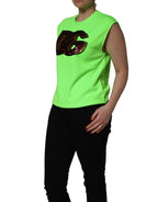 Neon Green DG Sequined Sleeveless Jersey Top