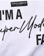 White I'm A Super Model Fan Print Jersey T-shirt