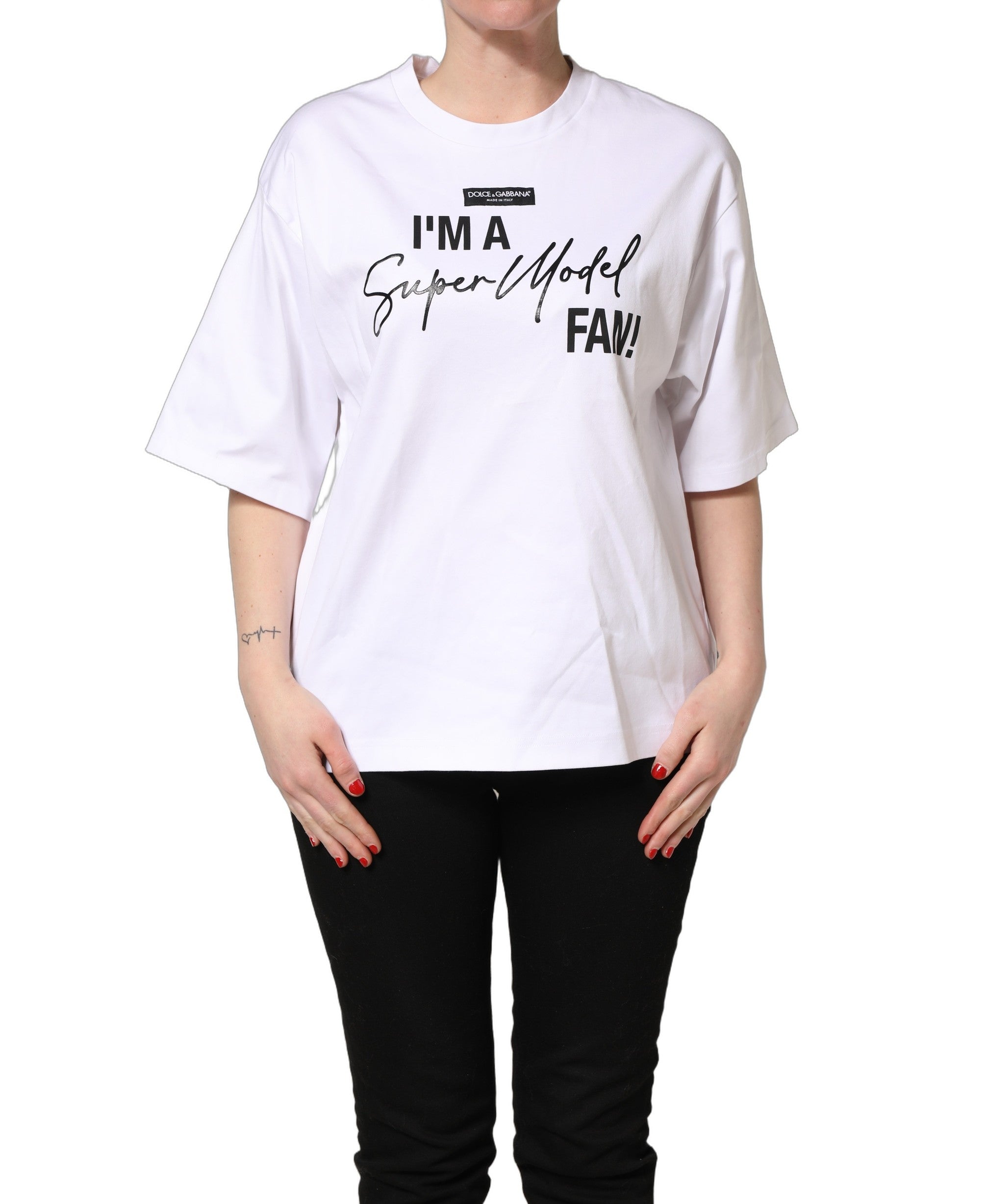 White I'm A Super Model Fan Print Jersey T-shirt