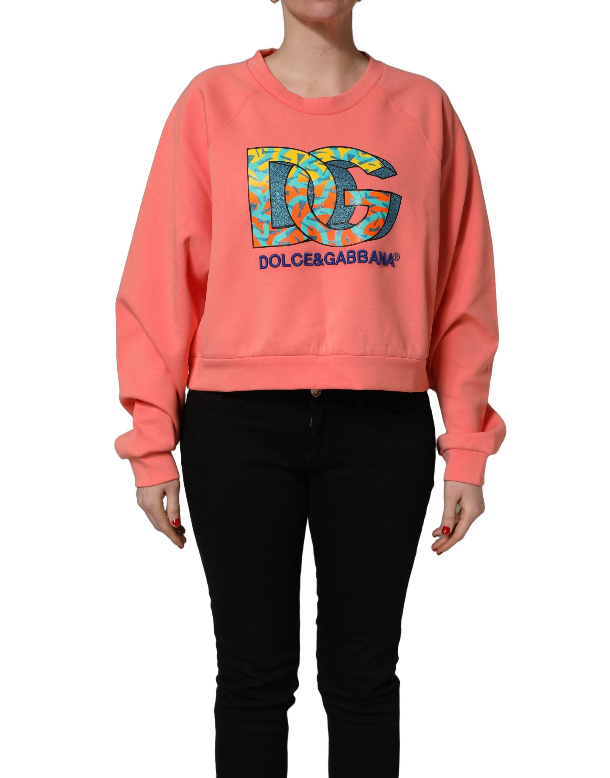 Pink Graphic Crew Neck Cropped Sweatshirt Sweater
