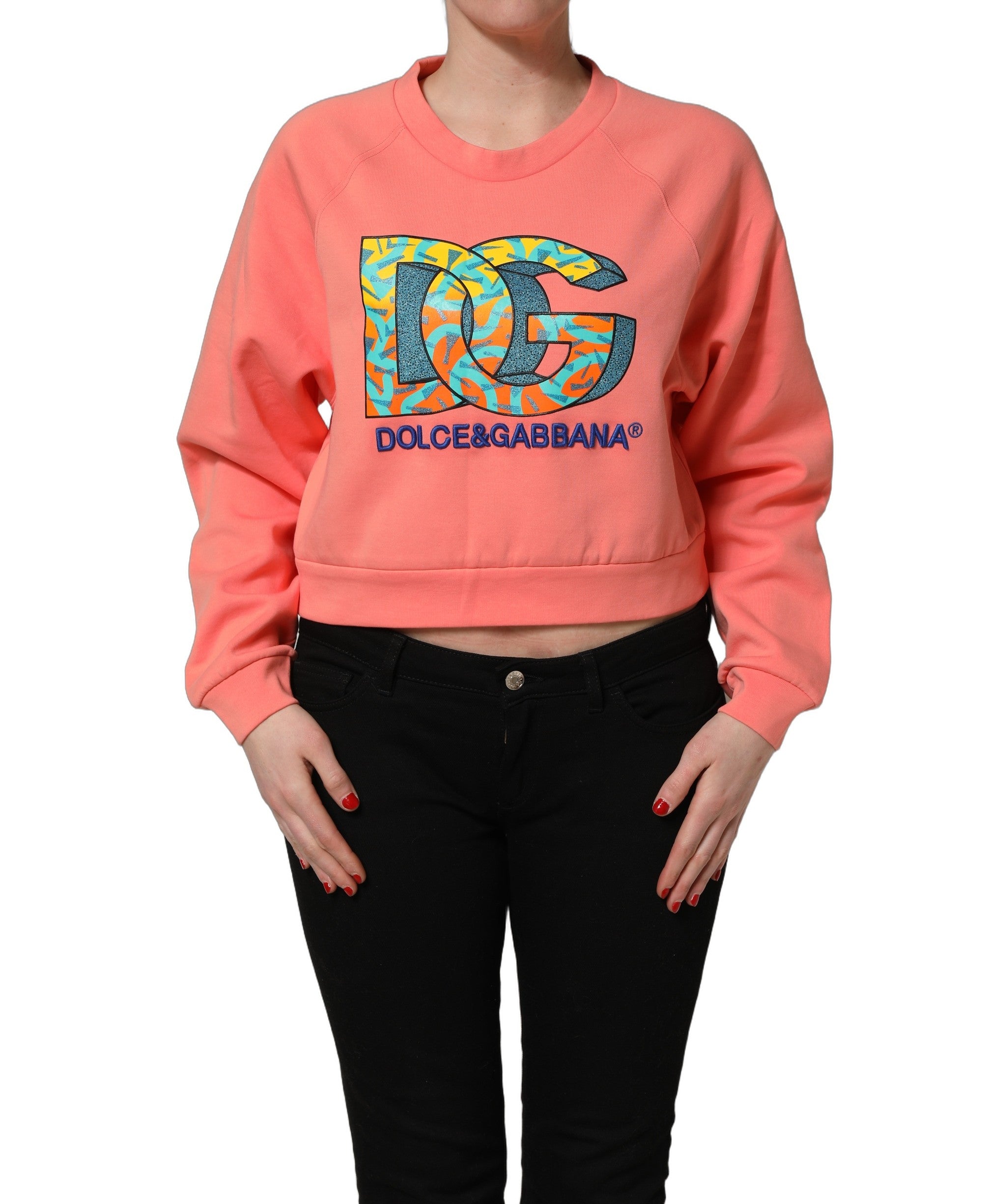 Pink Graphic Crew Neck Cropped Sweatshirt Sweater